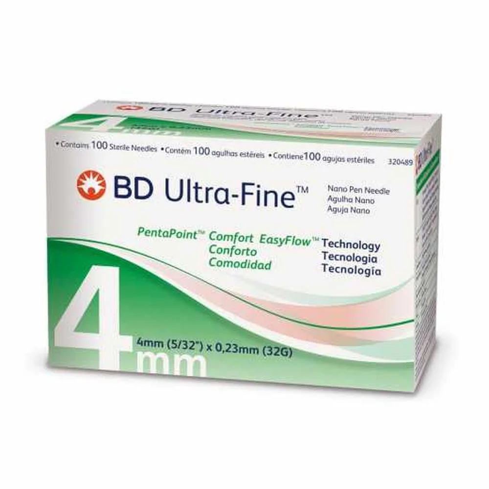 Agulha para Caneta BD Ultra-Fine PentaPoint EasyFlow 4mm com 100 Unidades