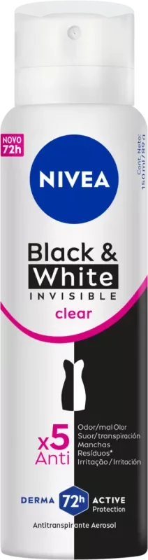 DESODORANTE NIVEA AEROSSOL 150ML FEMININO BLACK&WHITE INVISIBLE CLEAR