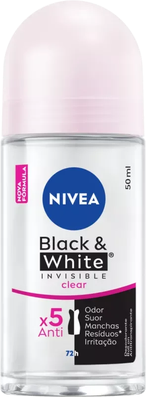 DESODORANTE NIVEA ROLLON 050ML FEMININO BLACK&WHITE INVISIBLE CLEAR