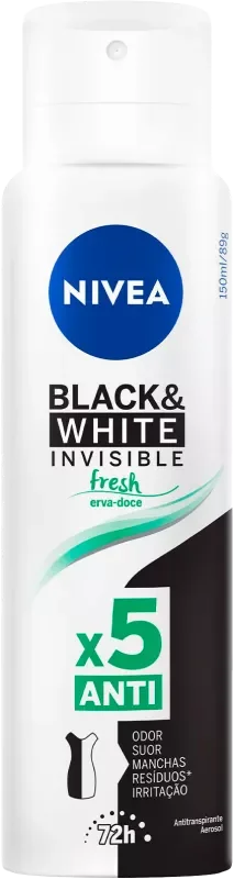 DESODORANTE NIVEA AEROSSOL 150ML FEMININO BLACK & WHITE INVISIBLE FRESH