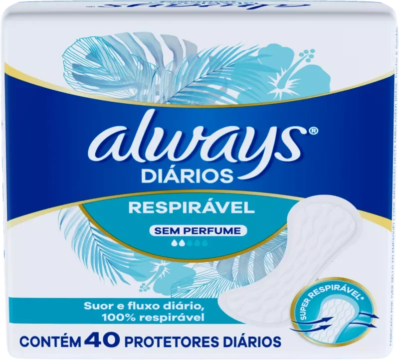 ABSORVENTE ALWAYS PROTETOR DIÁRIO 40UN RESPIRÁVEL SEM PERFUME