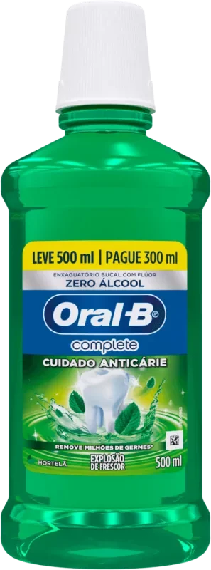 ANTISSÉPTICO BUCAL ORAL-B COMPLETE 500ML HORTELÃ ZERO ÁLCOOL L500P300ML