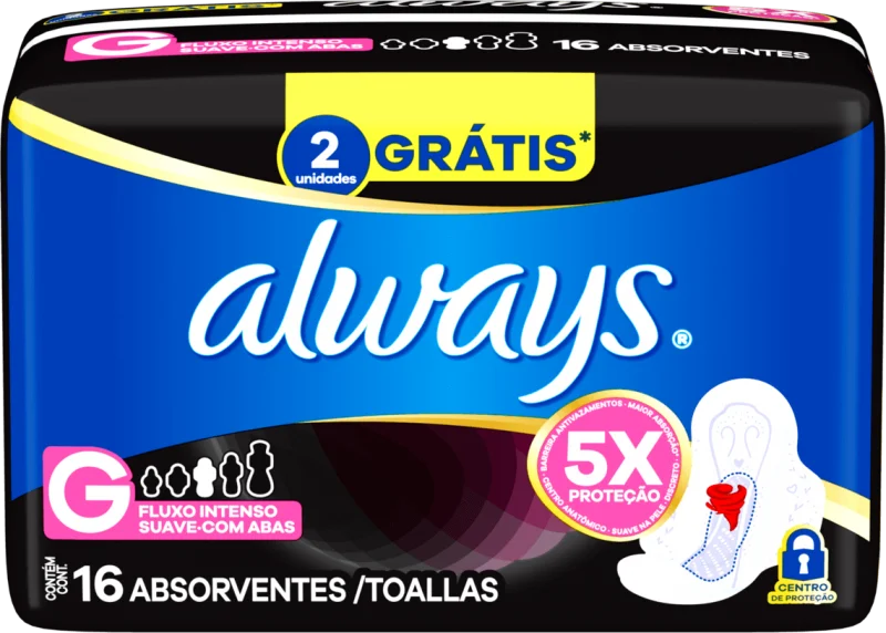 ABSORVENTE ALWAYS NOTURNO 16UN SUAVE COM ABAS G 02UN GRÁTIS