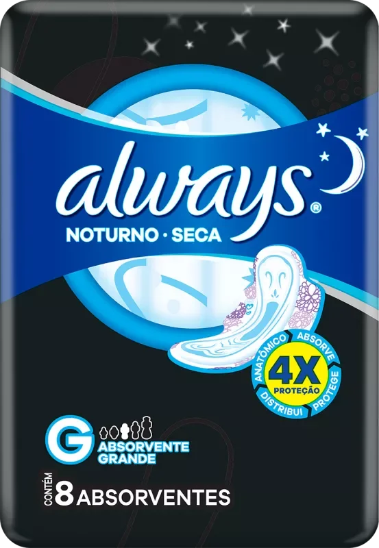 ABSORVENTE ALWAYS NOTURNO 08UN SECA COM ABAS G
