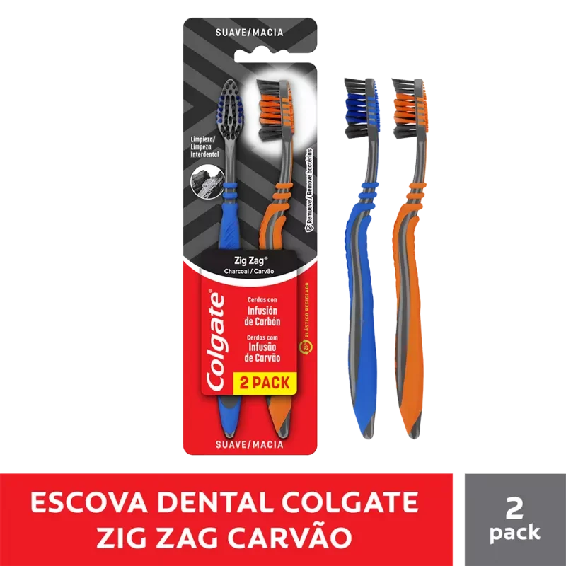 ESCOVA DENTAL COLGATE ZIG ZAG CARVÃO MACIA 2UN
