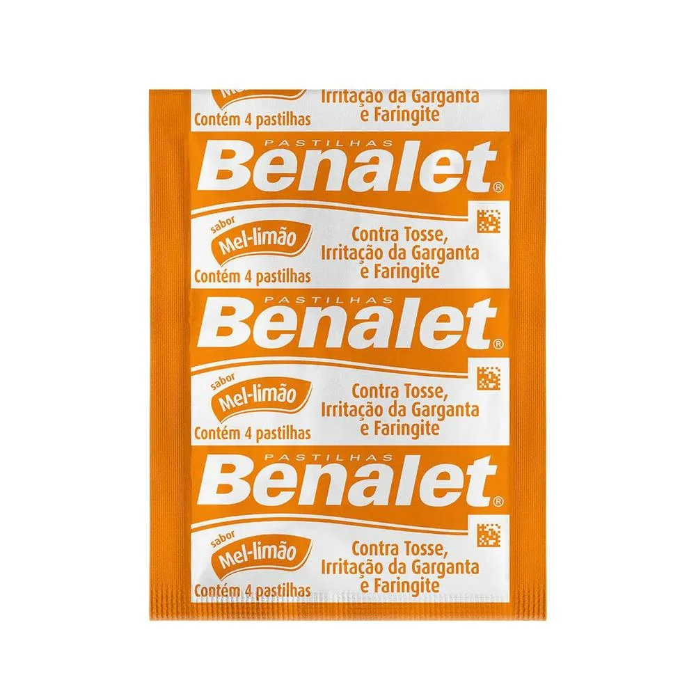 Benalet 5mg + 50mg + 10mg Sabor Mel e Limão com 4 Pastilhas