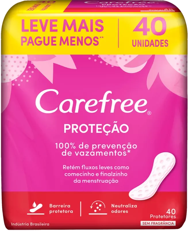 ABSORVENTE CAREFREE PROTETOR 40UN PROTEÇÃO SEM PERFUME