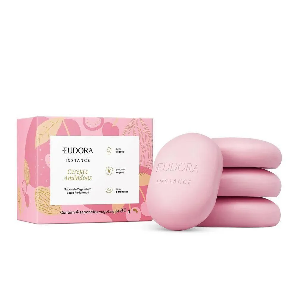 Sabonete Barra Vegetal Perfumado Eudora Instance Cereja E Amêndoas com 4 Unidades com 80g