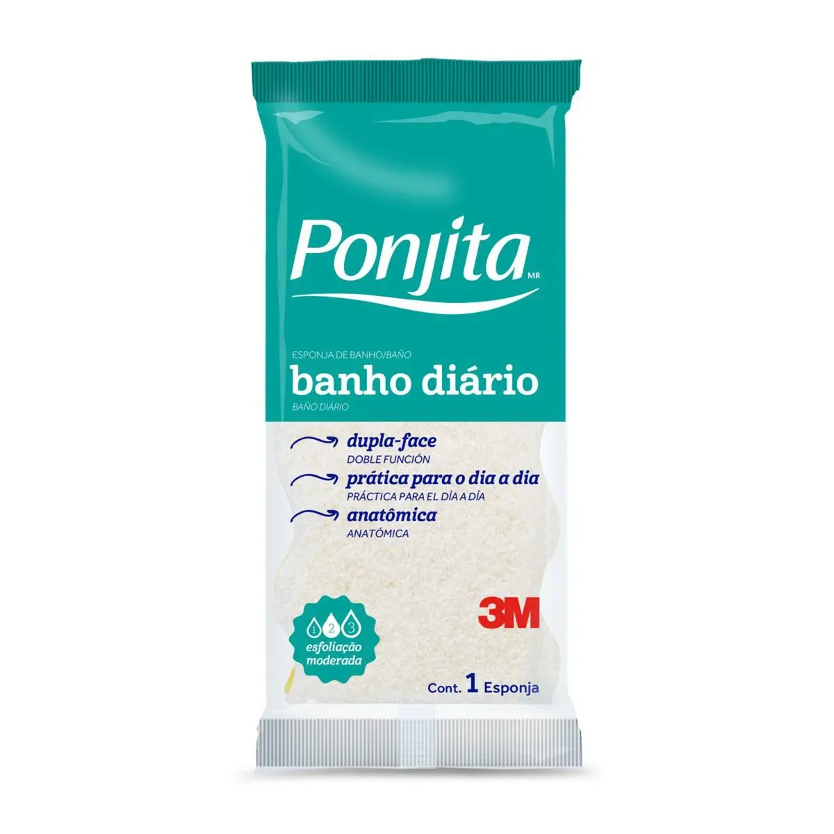 Esponja de Banho Dupla Face Ponjita 3M com 1 unidade
