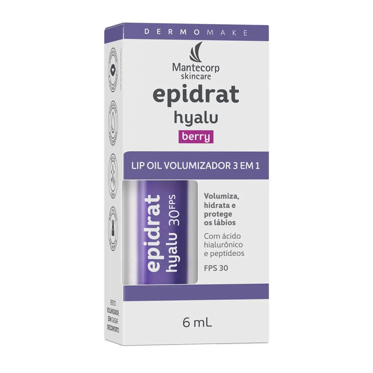 Lip Oil Volumizador 3 em 1 Epidrat Hyalu 3 em 1 Berry FPS 30 6ml
