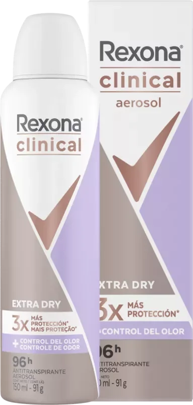 DESODORANTE REXONA CLINICAL AEROSSOL 150ML FEMININO EXTRA DRY