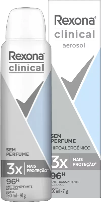 DESODORANTE REXONA CLINICAL AEROSSOL 150ML SEM PREFUME