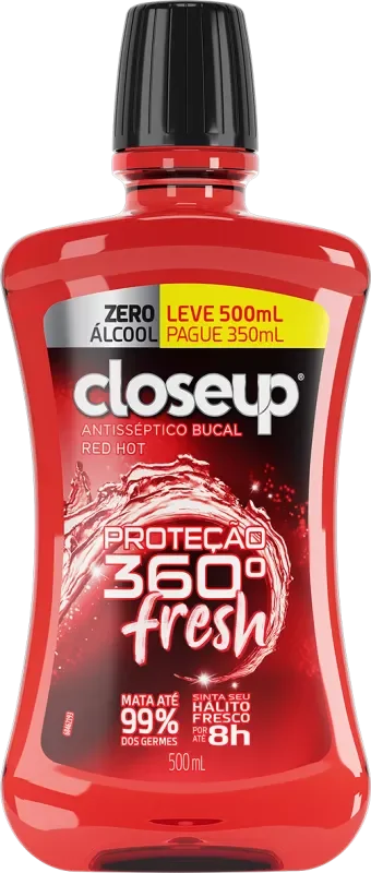 ANTISSÉPTICO BUCAL CLOSE UP 500ML RED HOT ZERO ÁLCOOL L500P350