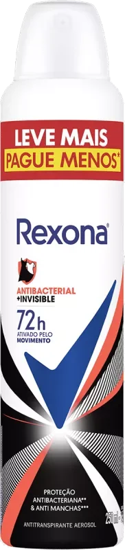 DESODORANTE REXONA AEROSSOL 250ML FEMININO ANTIBACTERIAL INVISIBLE