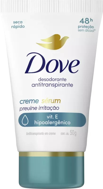 DESODORANTE DOVE CREME 050G BISNAGA SÉRUM VITAMINA E HIPOALERGÊNICO
