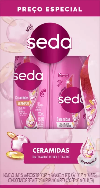 SHAMPOO SEDA 300ML BRILHO CERAMIDAS+CONDICIONADOR 190ML BRILHO CERAMIDAS
