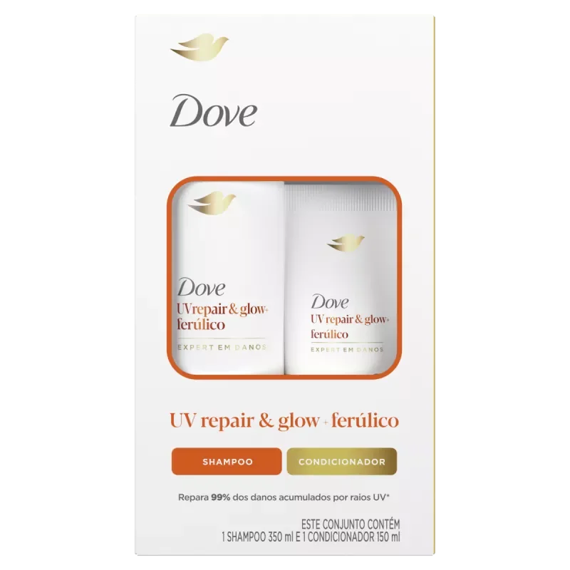 SHAMPOO DOVE 350ML UV REPAIR & GLOW + FERÚLICO+CONDICIONADOR 150ML UV REPAIR & GLOW + FERÚLICO