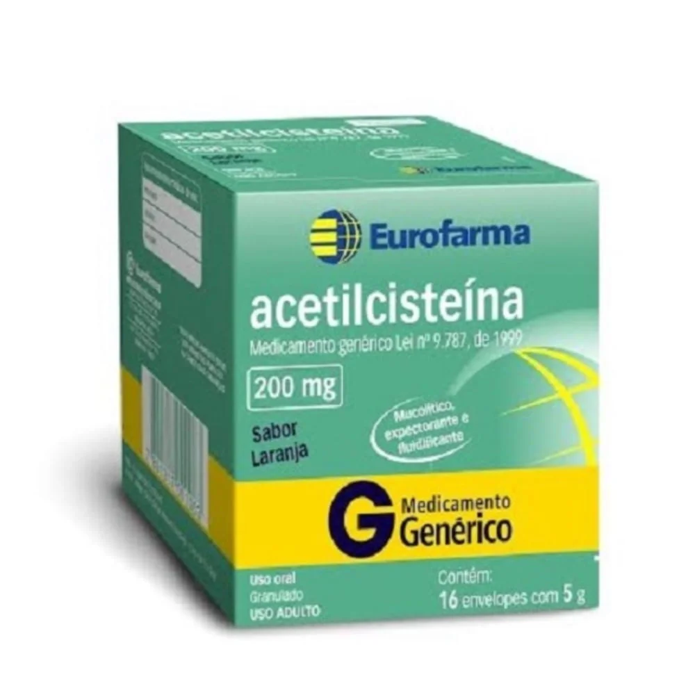 Acetilcisteína 200mg/g Sabor Laranja Granulado de Uso Oral com 16 Envelopes com 5g