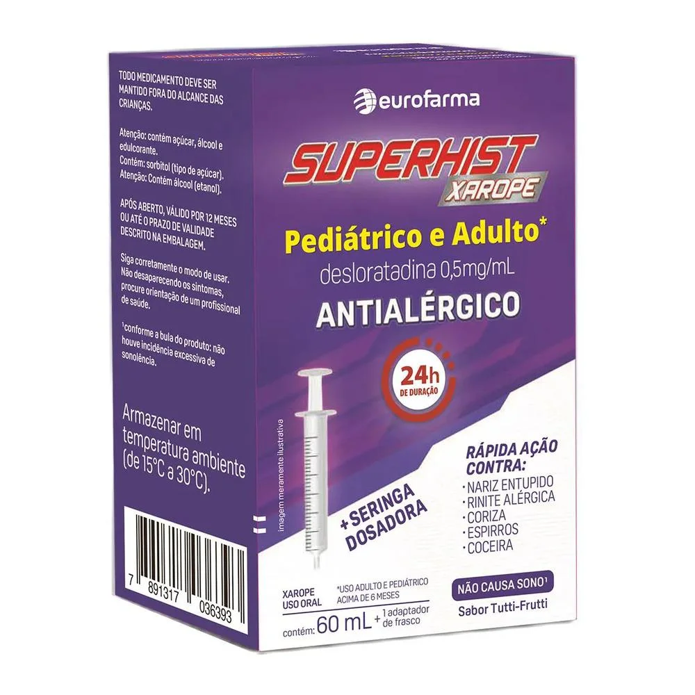 Superhist 0,5mg/ml Eurofarma Sabor Tutti-Frutti Xarope 60ml