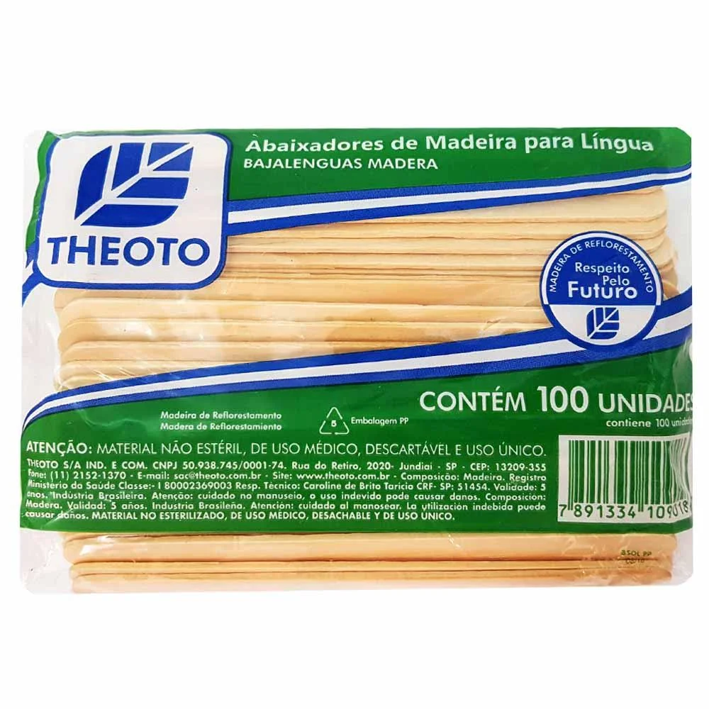 Abaixadores de Língua Theoto com 100 Unidades