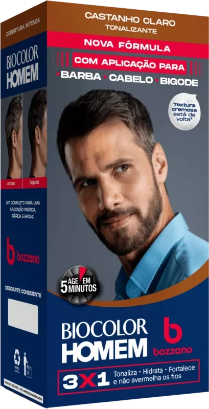 COLORAÇÃO BIOCOLOR HOMEM BOZZANO KIT CASTANHO CLARO