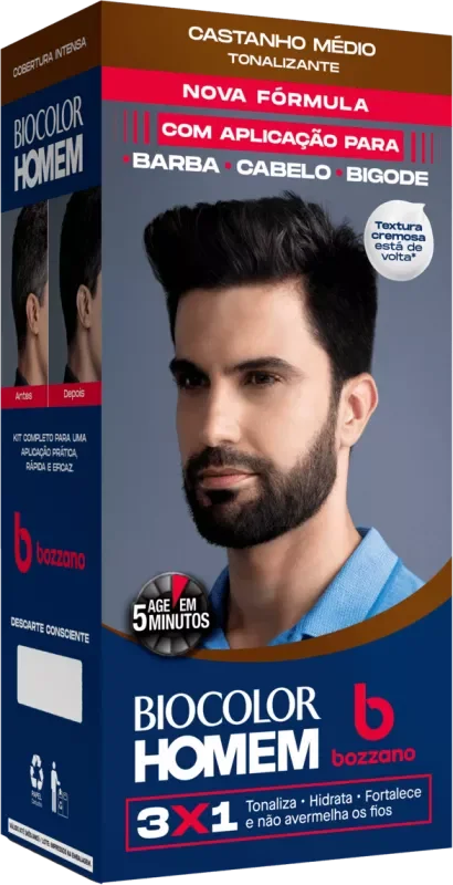 COLORAÇÃO BIOCOLOR HOMEM BOZZANO KIT CASTANHO MÉDIO