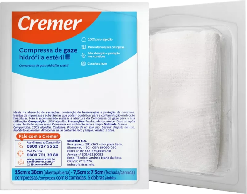 COMPRESSA DE GAZE CREMER 10UN ESTÉRIL 11 FIOS