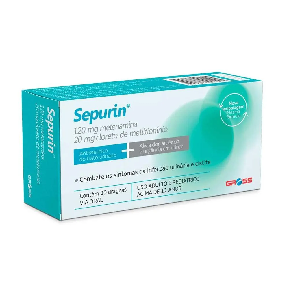 Sepurin Metenamina 120mg + Cloreto de Metiltionínio 20mg com 20 Drágeas