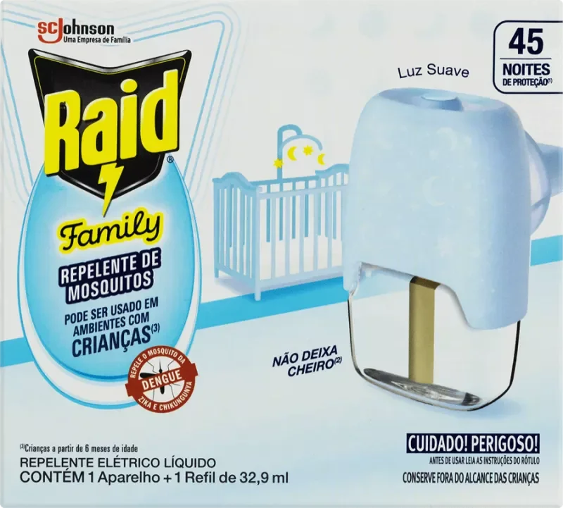 REPELENTE APARELHO ELÉTRICO RAID+REFIL 32,9ML 45 NOITES FAMILY