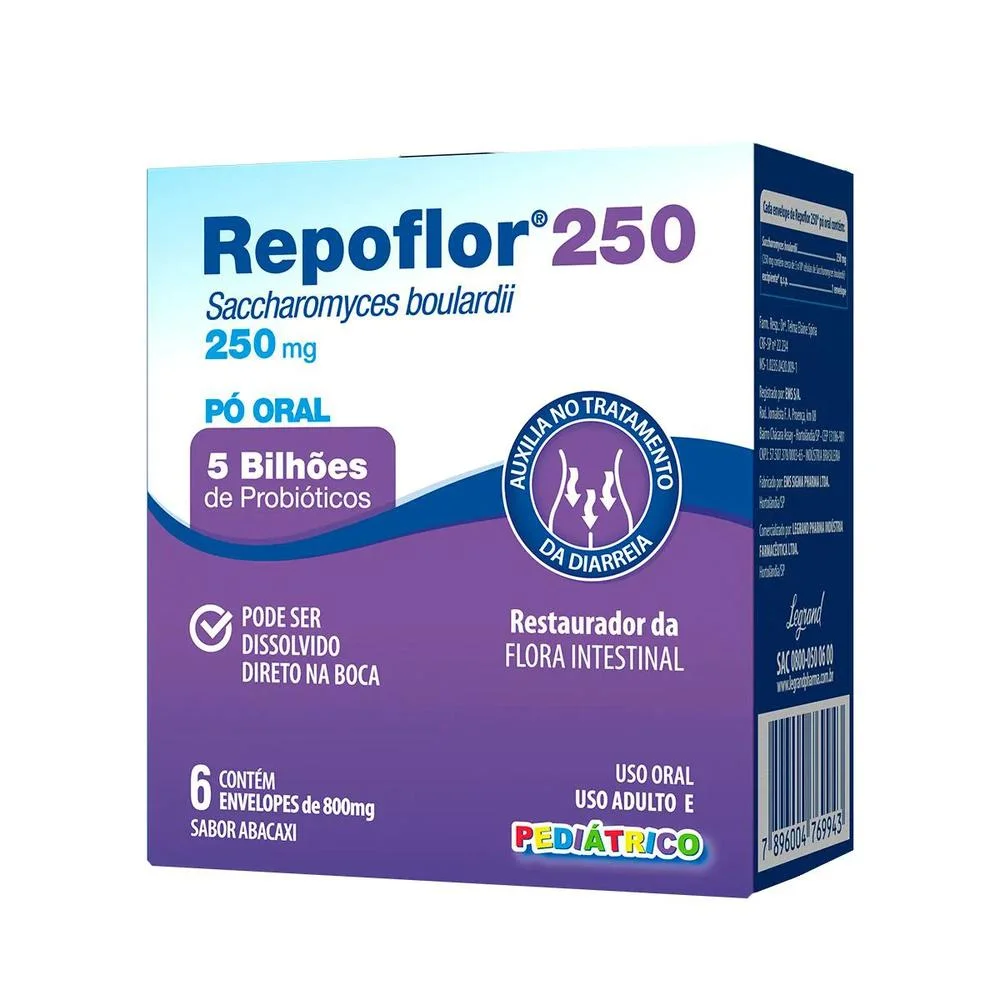 Probiótico Repoflor 250mg com 6 Sachês com 800mg