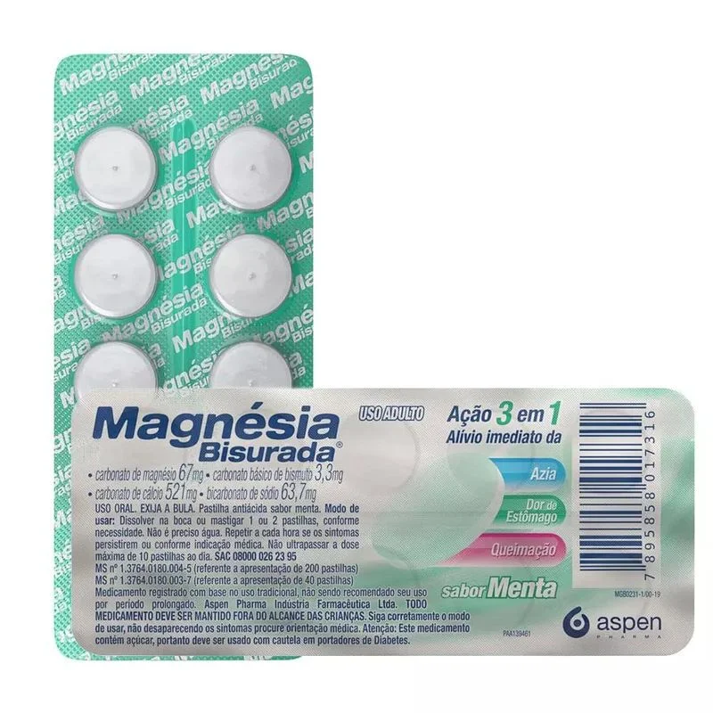 Magnésia Bisurada Sabor Menta com 10 Pastilhas