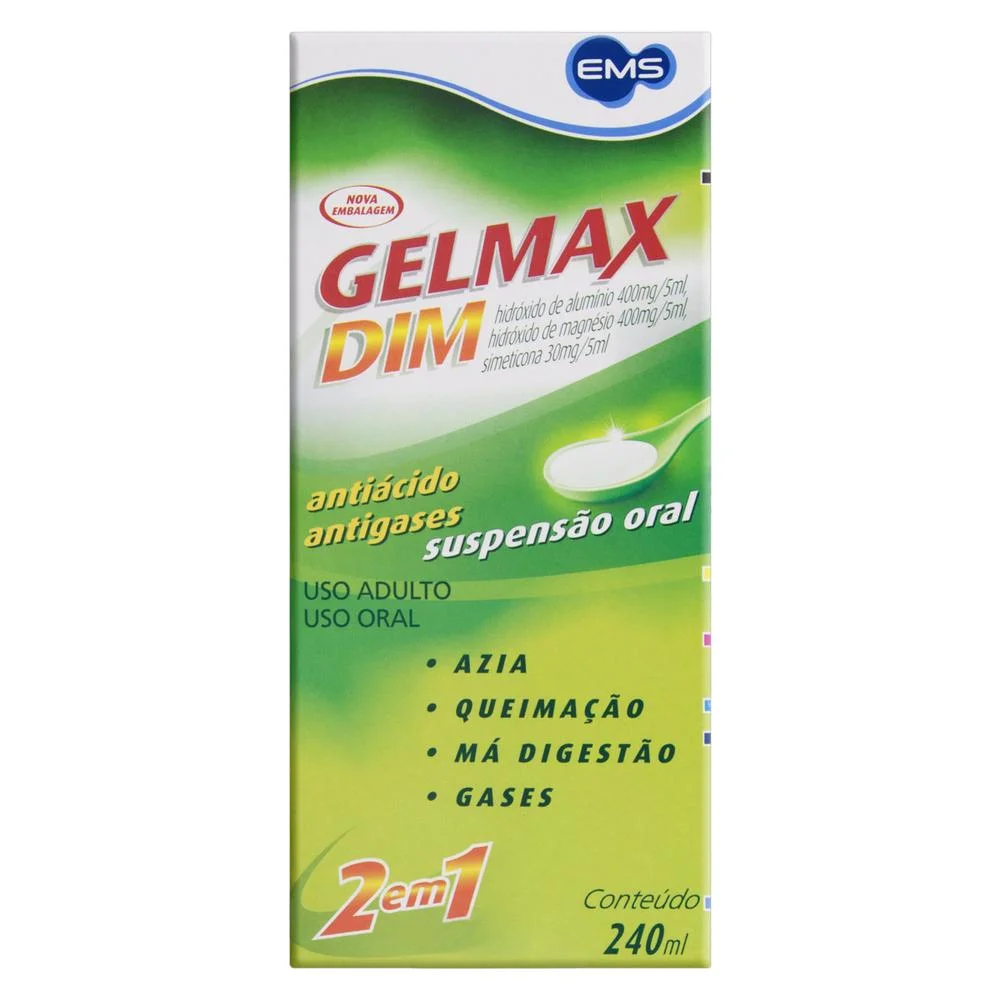 Gelmax Dim 400mg/5ml + 400mg/5ml + 30mg/5ml Suspensão de Uso Oral Frasco 240ml