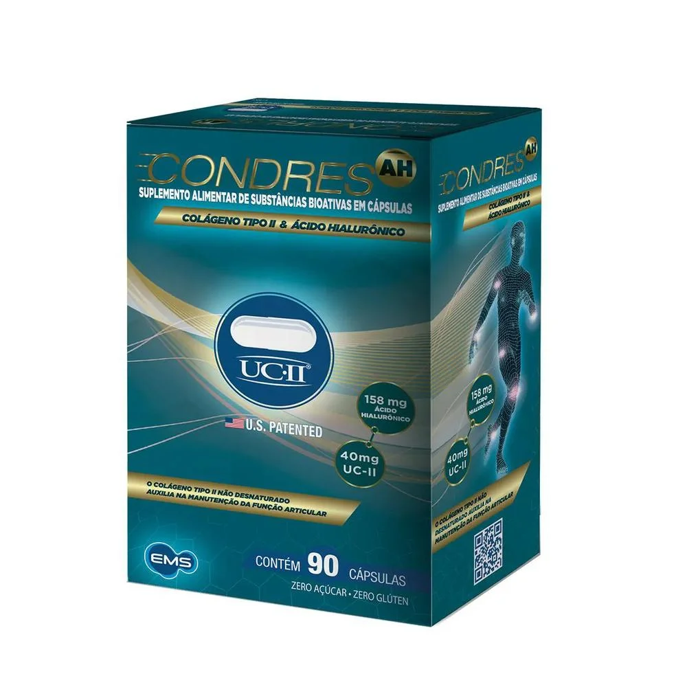 Colágeno Tipo 2 40mg + Ácido Hialurônico 158mg Condres AH com 90 Cápsulas