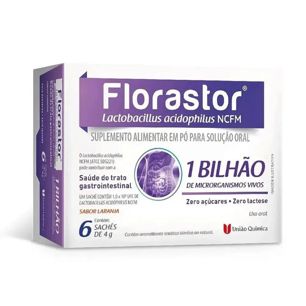 Florastor 1 Bilhão Sabor Laranja Pó para Solução Oral com 6 Sachês com 4g