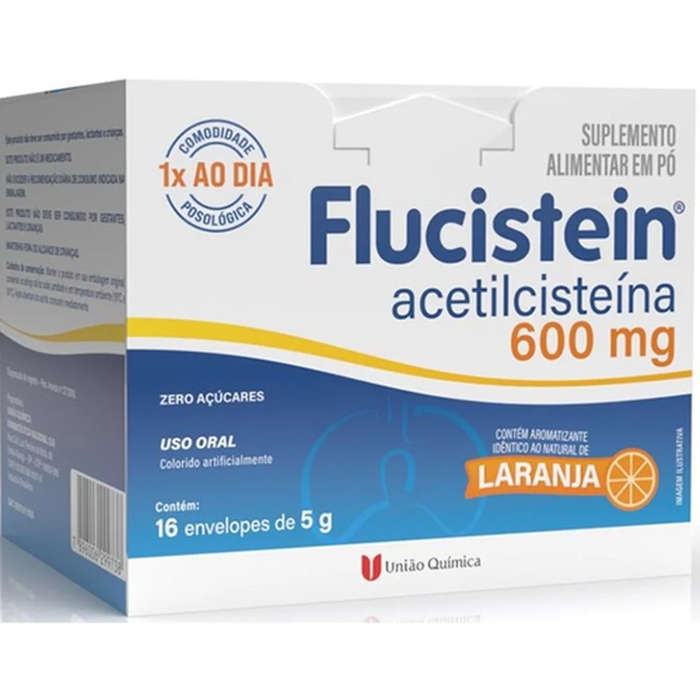 Flucistein 600mg Pó para Solução de Uso Oral Sabor Laranja com 16 Envelopes com 5g