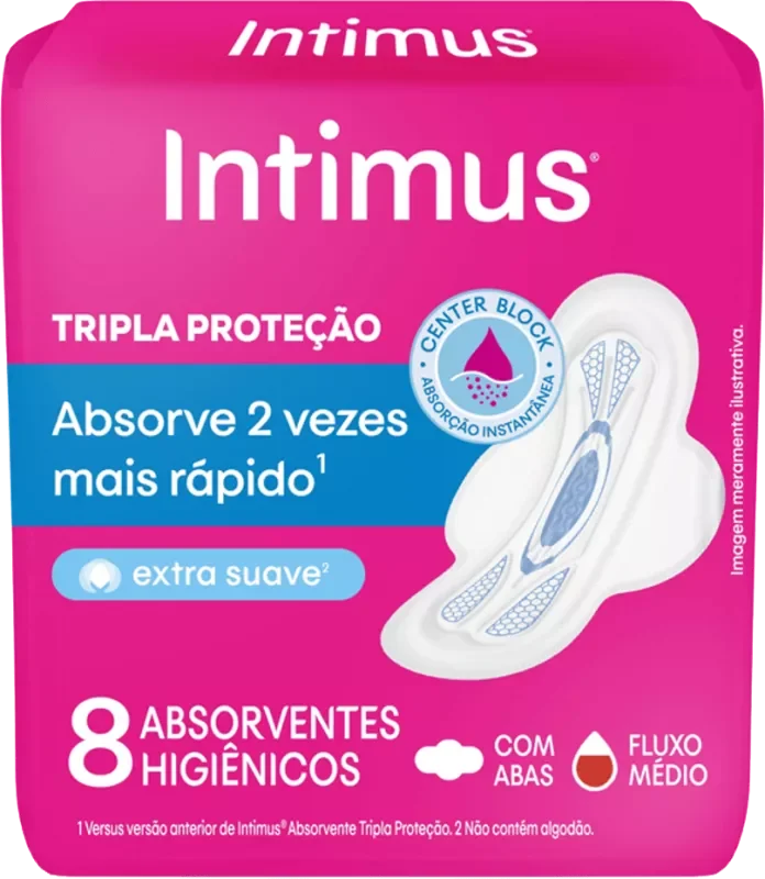 ABSORVENTE INTIMUS TRIPLA PROTEÇÃO 08UN EXTRA SUAVE COM ABAS