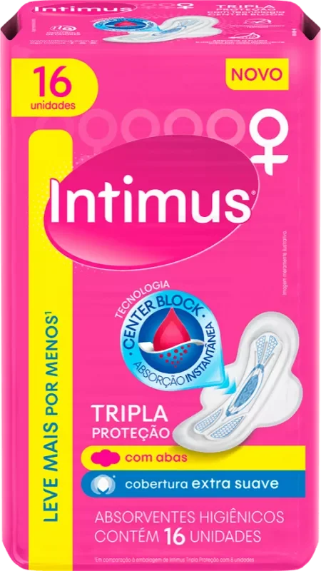 ABSORVENTE INTIMUS TRIPLA PROTEÇÃO 16UN EXTRA SUAVE COM ABAS
