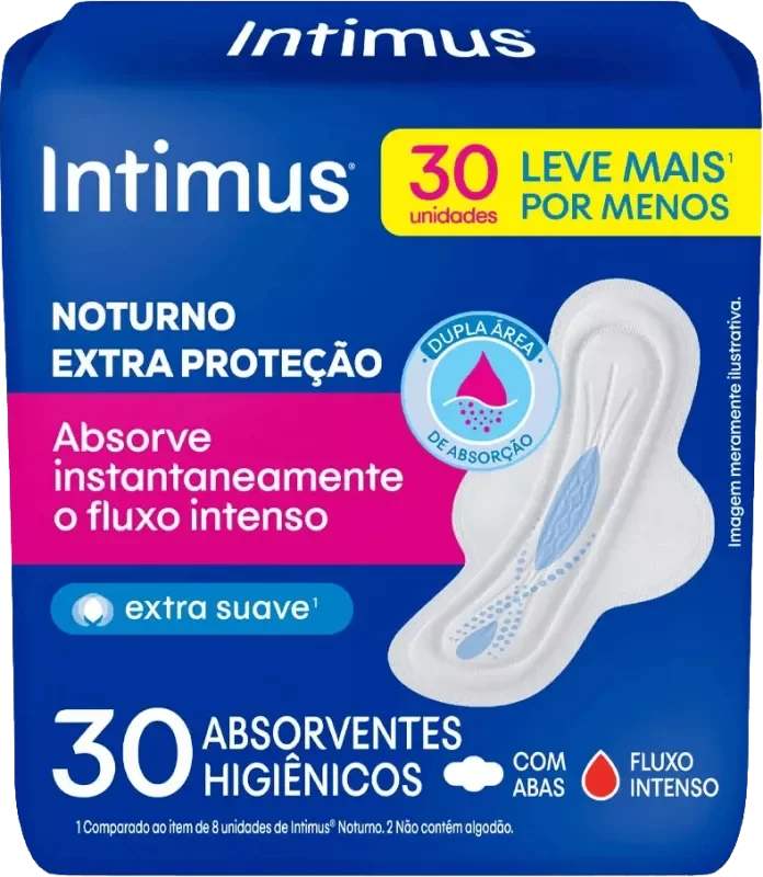 ABSORVENTE INTIMUS NOTURNO 30UN EXTRA SUAVE COM ABAS