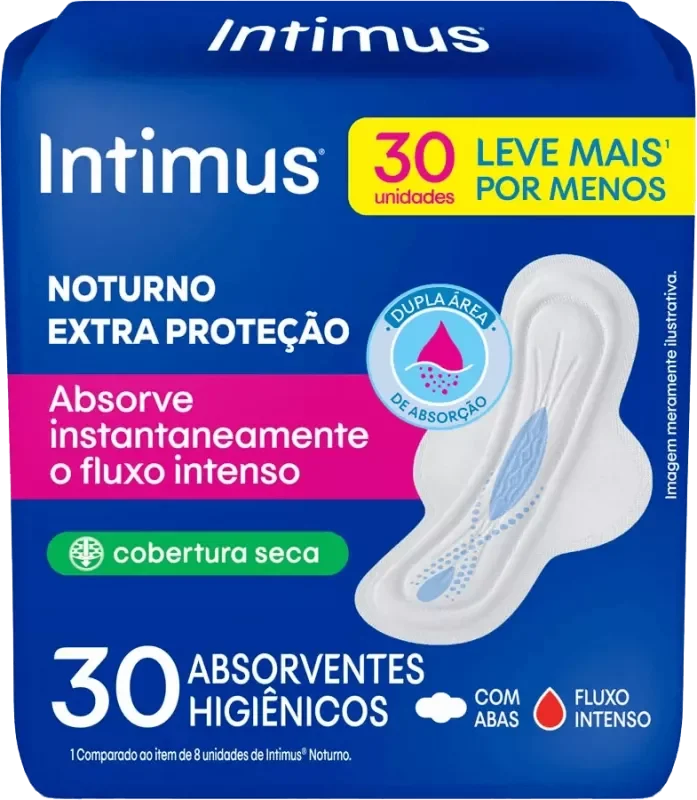 ABSORVENTE INTIMUS NOTURNO 30UN SECA COM ABAS