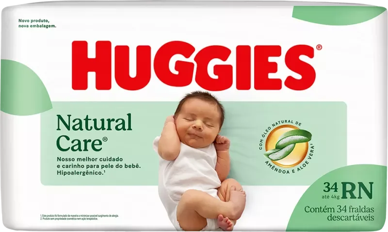 FRALDA HUGGIES NATURAL CARE MEGA RÉCEM-NASCIDO 34UN