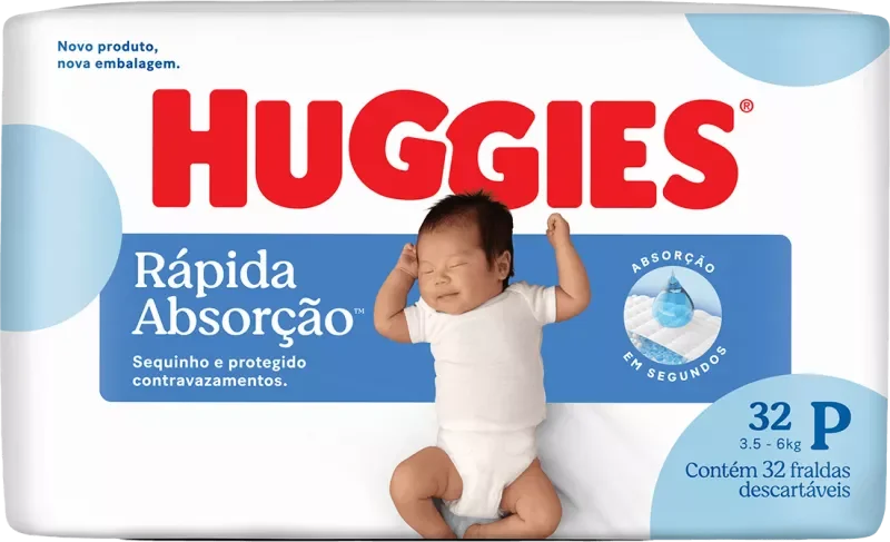 FRALDA HUGGIES RÁPIDA ABSORÇÃO JUMBO P 32UN