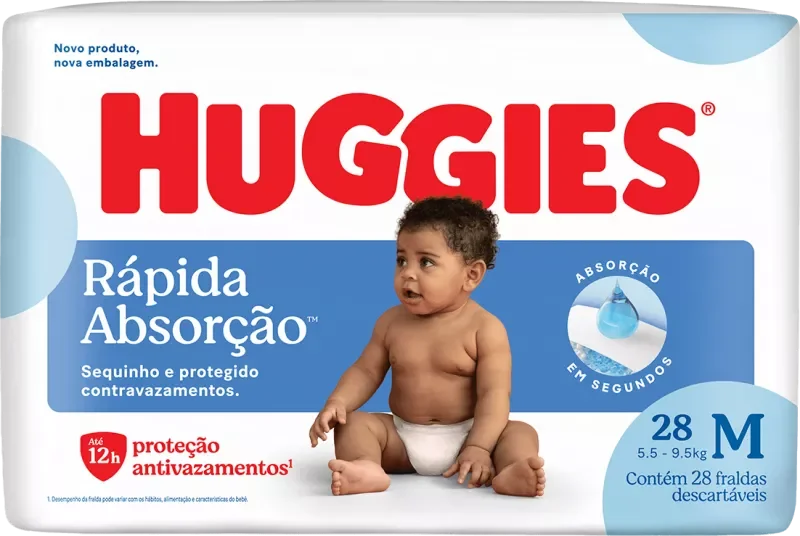 FRALDA HUGGIES RÁPIDA ABSORÇÃO JUMBO M 28UN