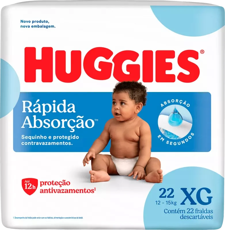 FRALDA HUGGIES RÁPIDA ABSORÇÃO JUMBO XG 22UN