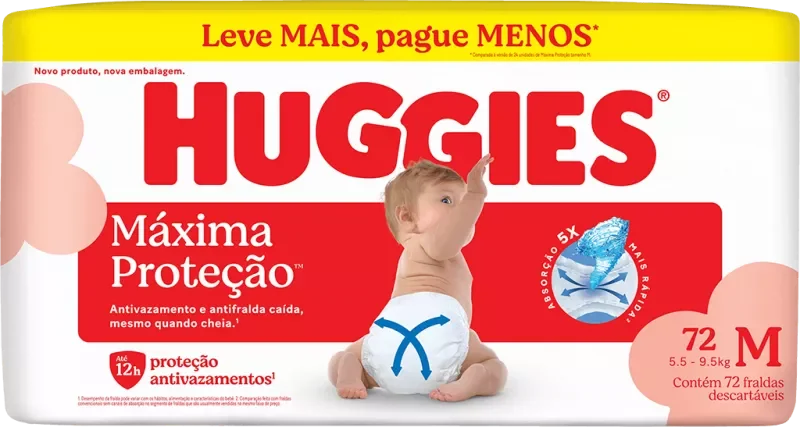 FRALDA HUGGIES MÁXIMA PROTEÇÃO HIPER M 72UN