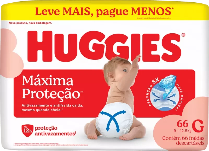 FRALDA HUGGIES MÁXIMA PROTEÇÃO HIPER G 66UN