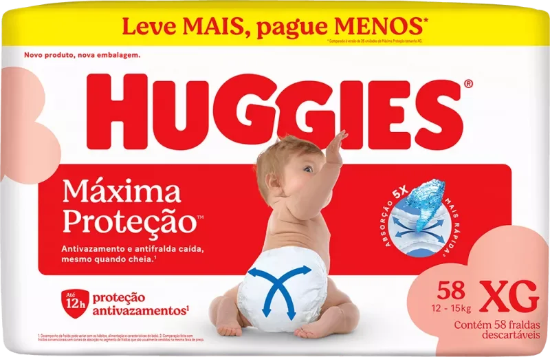 FRALDA HUGGIES MÁXIMA PROTEÇÃO HIPER XG 58UN