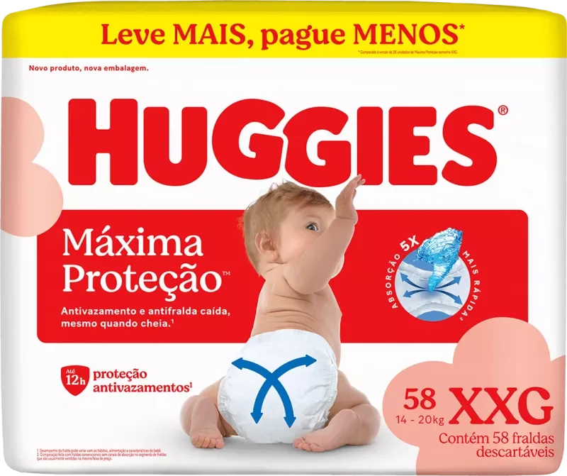 FRALDA HUGGIES MÁXIMA PROTEÇÃO HIPER XXG 58UN