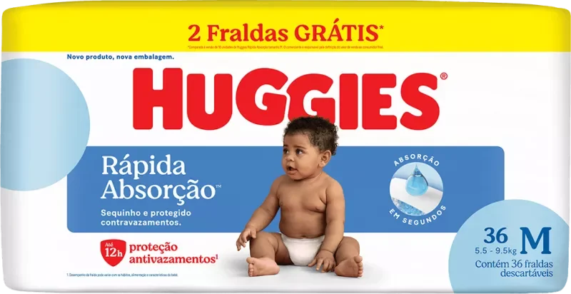 FRALDA HUGGIES RÁPIDA ABSORÇÃO MEGA M 36UN