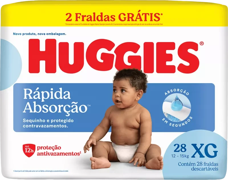 FRALDA HUGGIES RÁPIDA ABSORÇÃO MEGA XG 28UN