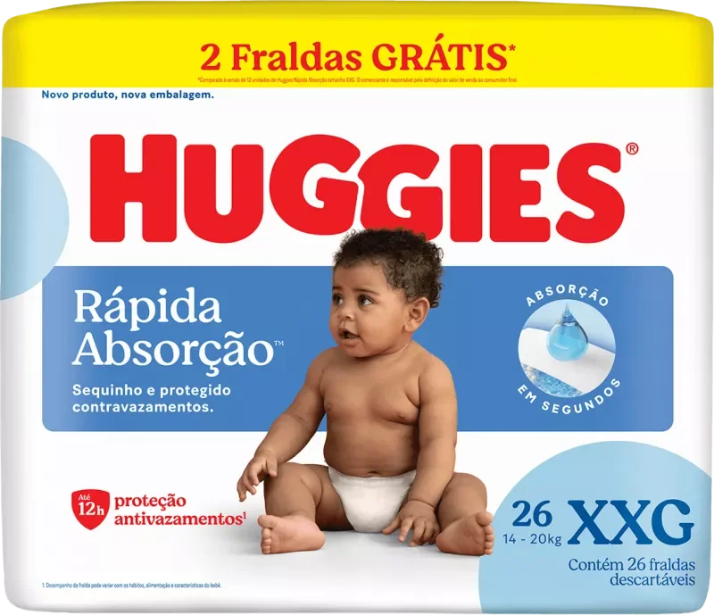 FRALDA HUGGIES RÁPIDA ABSORÇÃO MEGA XXG 26UN